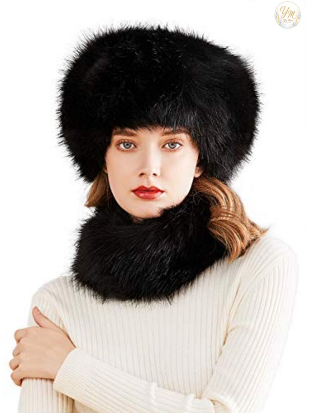 Faux Fur Cossack Russian Hat Scarf Set Winter Cold Weather